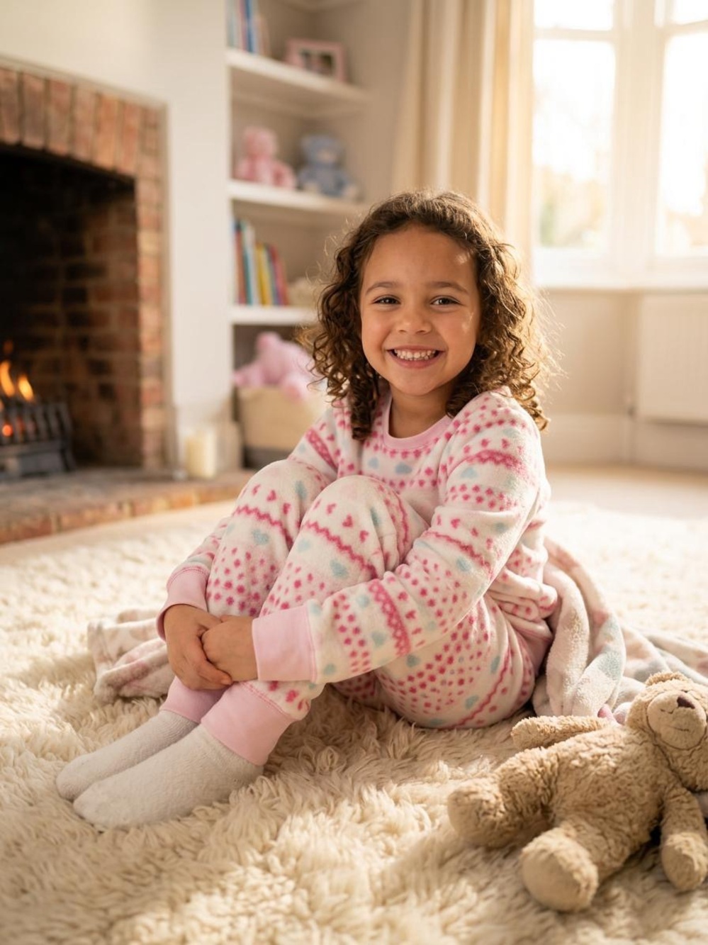George Pink and White Fair Isle Fleece Pajama Bottoms for Kids